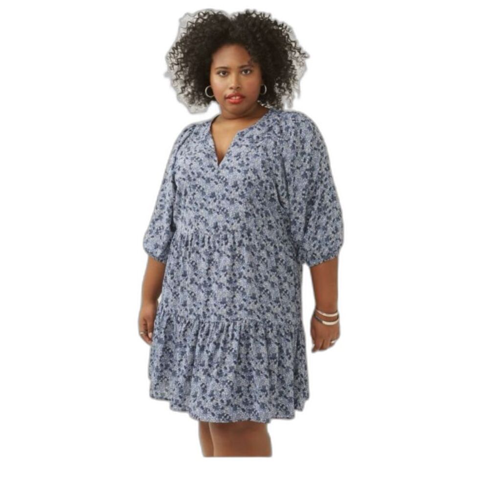 Molly & Isadora (Dia) Blue Floral Dress Size 2x Cottage Core Casual
